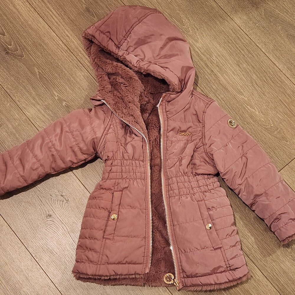 DKNY 4T Girls Reversible Sherpa Puffer Jacket